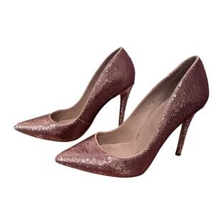 Aldo Rose Gold Pink Sparkly Sequined Stessy High Heels Dressy Elegant Size 8.5